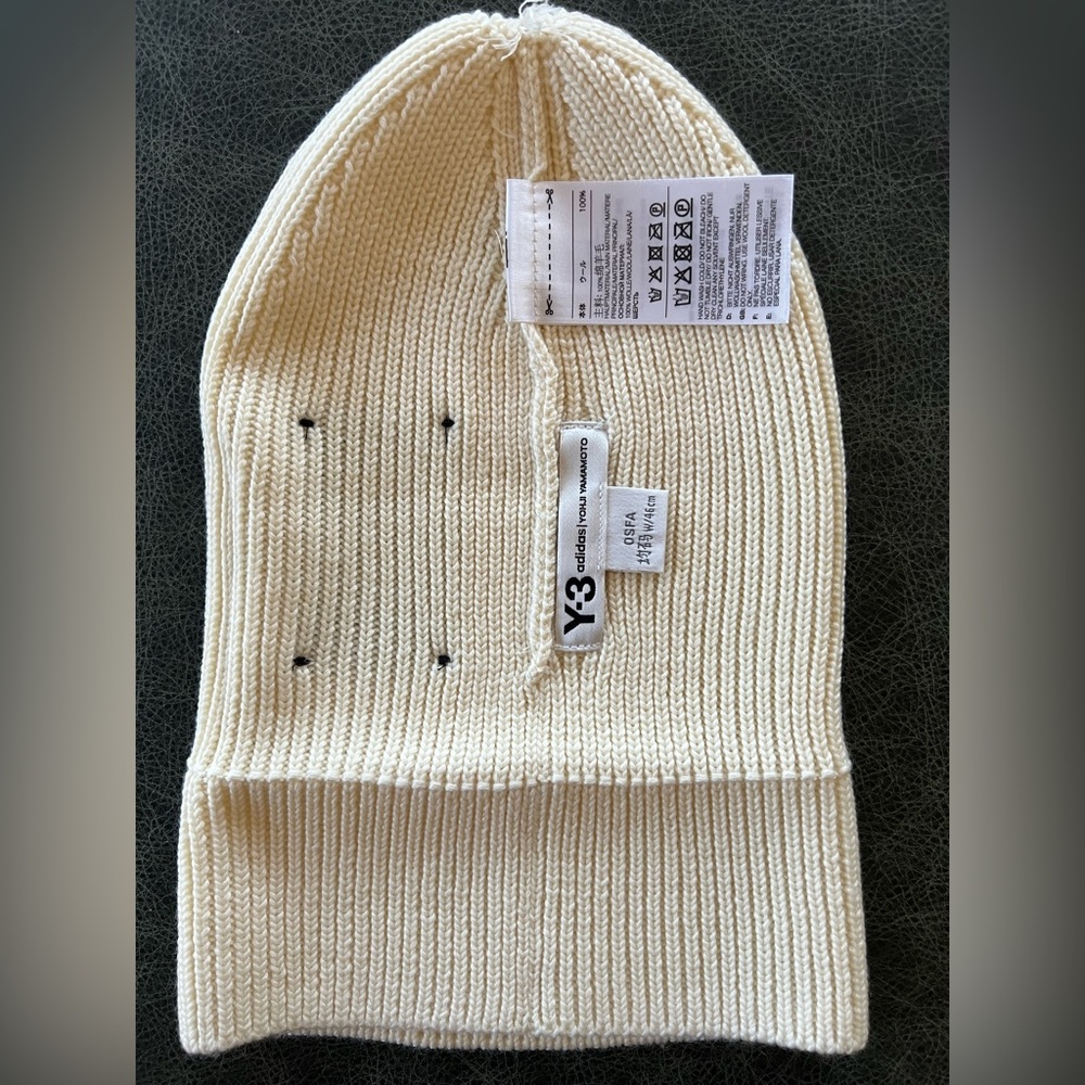 Y-3 Adidas Hat Unisex 100% Wool Knit Beanie Off White One Size - Picture 7 of 10